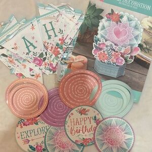 Floral Celebration Decoration Set - Pink, Green, and White